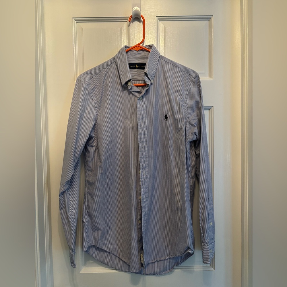 Ralph Lauren, men’s small, blue and white pinstripe